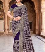 Designer purple heavy zari embroidery work georgette saree