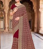 Designer maroon heavy zari embroidery work georgette saree