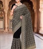 Designer black heavy zari embroidery work georgette saree