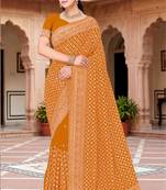 Designer mustard zari embroidery zarkan work georgette saree