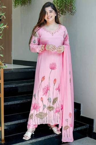 Pink Printed A-Line Kurta Set