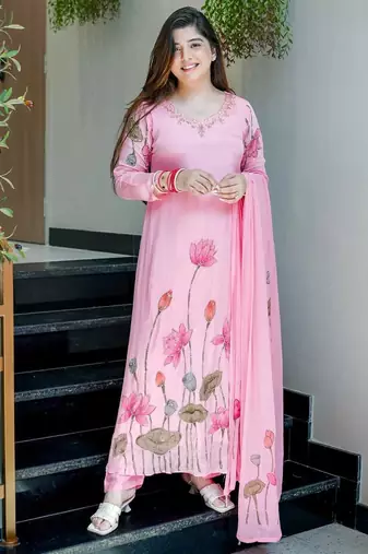 Pink Printed A-Line Kurta Set