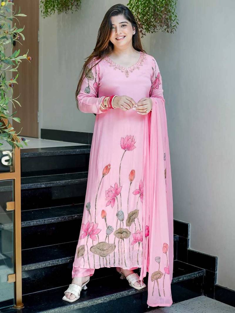 Pink Printed A-Line Kurta Set