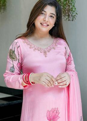 Pink Printed A-Line Kurta Set 2