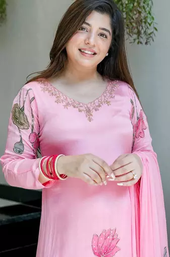 Pink Printed A-Line Kurta Set