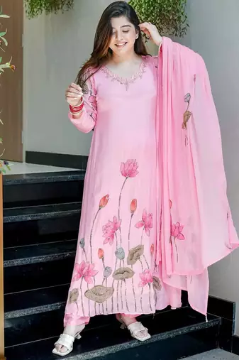Pink Printed A-Line Kurta Set