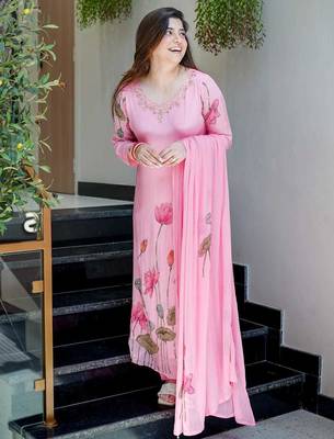 Pink Printed A-Line Kurta Set 4