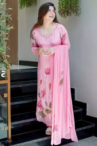 Pink Printed A-Line Kurta Set