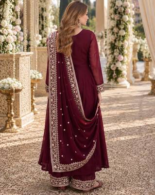Maroon georgette readymade anarkali suit with embroidery & sequence work 2