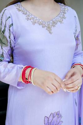 Lavender Printed A-Line Kurta Set With Duptta 4