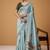 steel blue soft jamdani cotton blend floral digital printed pallu festive wear saree