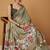 light olive soft jamdani cotton blend floral digital printed pallu festive wear saree