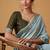 steel blue soft jamdani cotton blend floral digital printed pallu festive wear saree