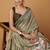 light olive soft jamdani cotton blend floral digital printed pallu festive wear saree