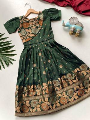 Charming girls frock with intricate floral weaving and a stylish panel design 1