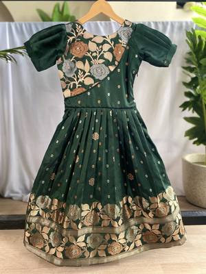 Charming girls frock with intricate floral weaving and a stylish panel design 3