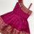 Girls pink woven silk flared gown with one-shoulder neck & zari border