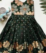 Charming girls frock with intricate floral weaving and a stylish panel design
