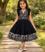 Girls middy dress with  beautifully crafted an elegant printed hem and a stunning printed yoke