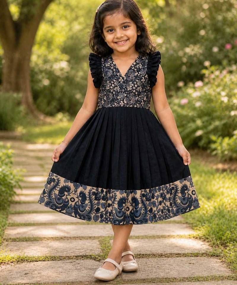 Girls middy dress with  beautifully crafted an elegant printed hem and a stunning printed yoke