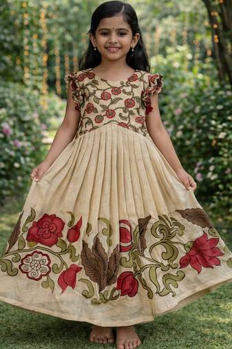 Girls middy dress with  beautifully crafted an elegant printed hem and a stunning printed yoke