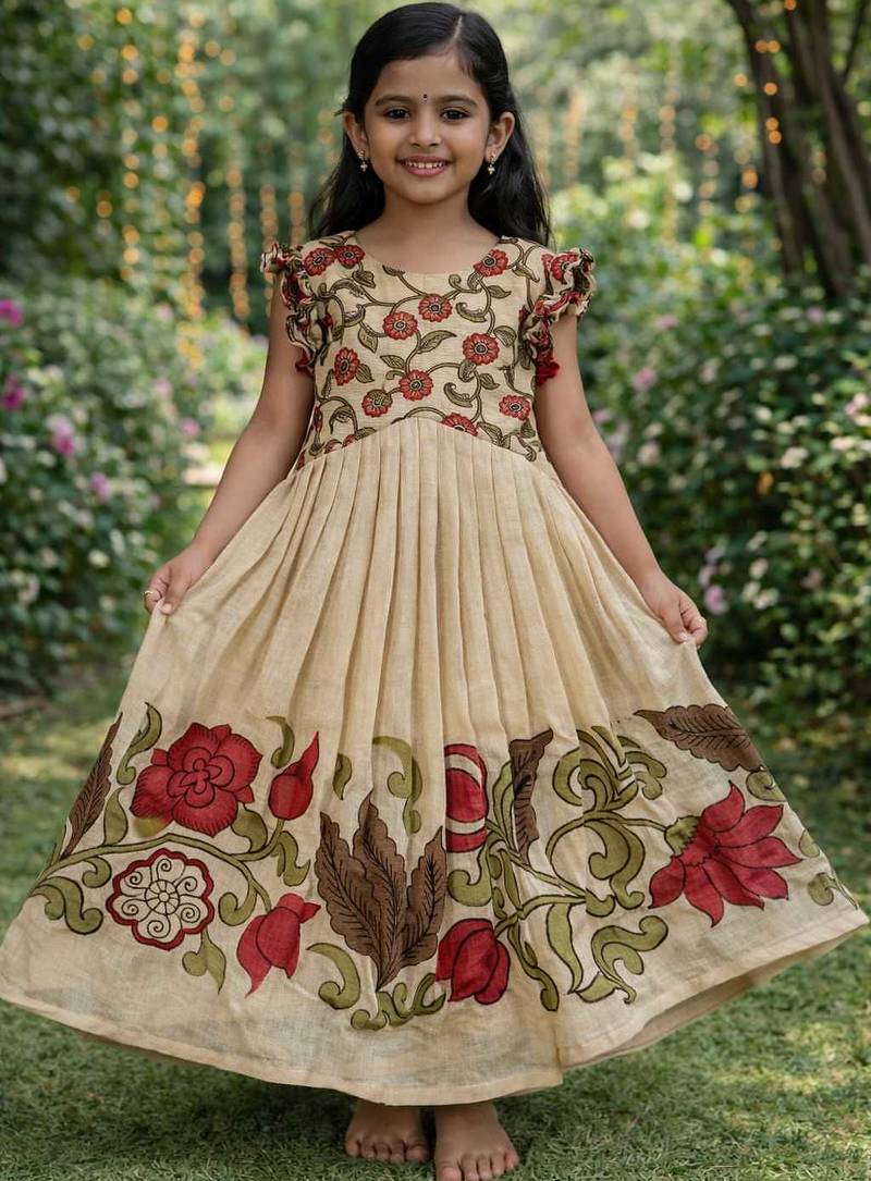 Girls middy dress with  beautifully crafted an elegant printed hem and a stunning printed yoke