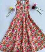Soft chanderi floral print gown for girls