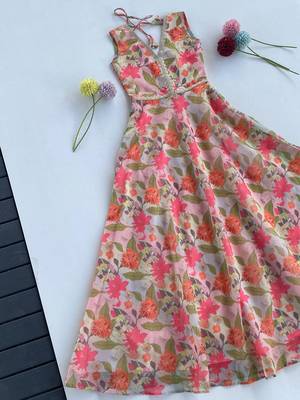 Soft chanderi floral print gown for girls 2