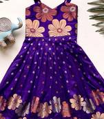 Charming girls frock with intricate floral weaving and a stylish panel design