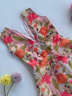 Soft chanderi floral print gown for girls 3