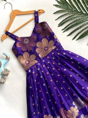 Charming girls frock with intricate floral weaving and a stylish panel design 2