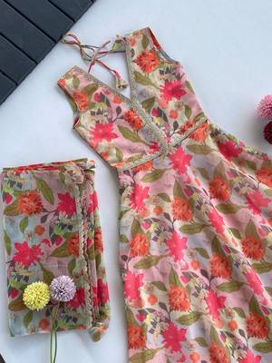 Soft chanderi floral print gown for girls 4