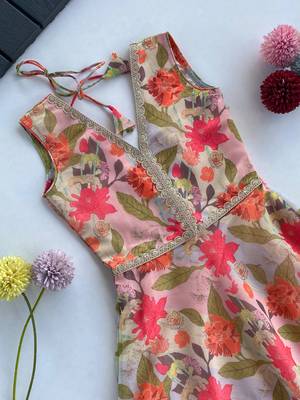 Soft chanderi floral print gown for girls 5