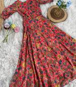 This flared penkalamkari dress with gota detailing and a front tie-up