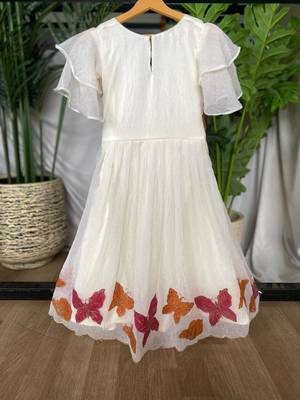 Dreamy girls gown featuring hand-painted butterflies and flared sleeves 3