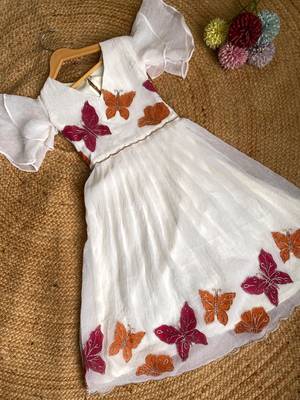 Dreamy girls gown featuring hand-painted butterflies and flared sleeves 5