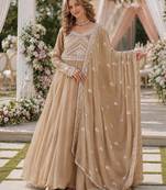 Beige georgette readymade anarkali suit with embroidery & beads work