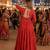 Orange cotton readymade navratri anarakali suit with mirror & thread work