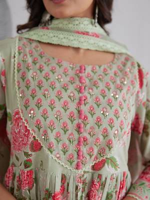 Green Cotton Embroidery Work Anarkali Kurta 3