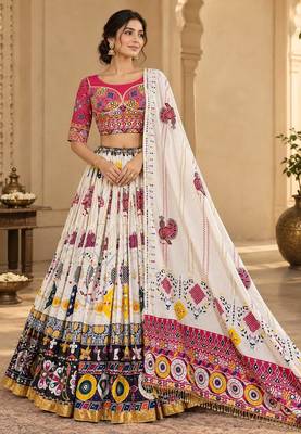 White Mirror Navratri Lehenga Choli With Dupatta 1