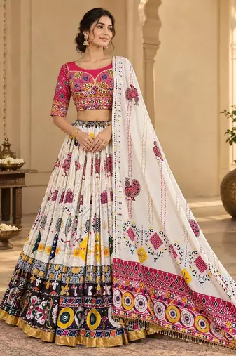 White Mirror Navratri Lehenga Choli With Dupatta