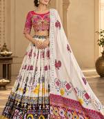 White Mirror Navratri Lehenga Choli With Dupatta