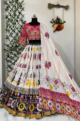 White Mirror Navratri Lehenga Choli With Dupatta