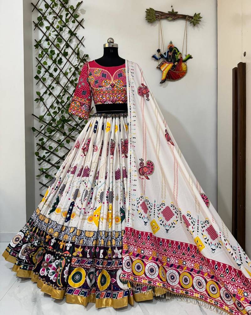 White Mirror Navratri Lehenga Choli With Dupatta