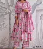 Pink Cotton Anarkali Suit Set
