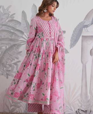 Pink Cotton Anarkali Suit Set 2