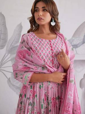 Pink Cotton Anarkali Suit Set 3