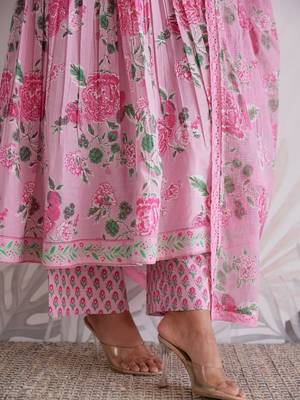 Pink Cotton Anarkali Suit Set 4