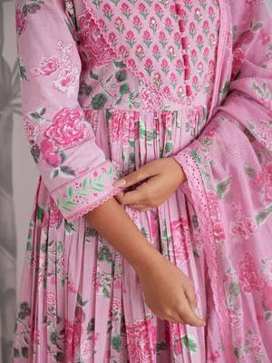 Pink Cotton Anarkali Suit Set 5