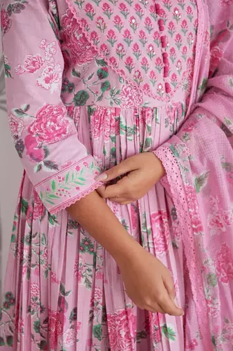 Pink Cotton Anarkali Suit Set